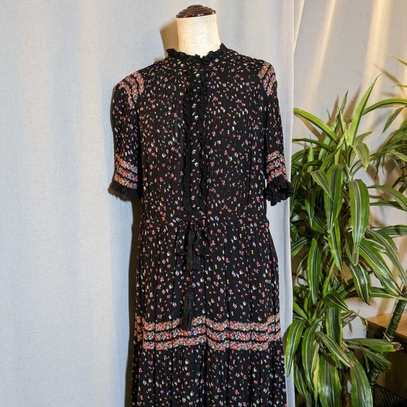 Free People Black with Red and Pink Delicate Floral Patterned Maxi Dress - Picture 6 of 15